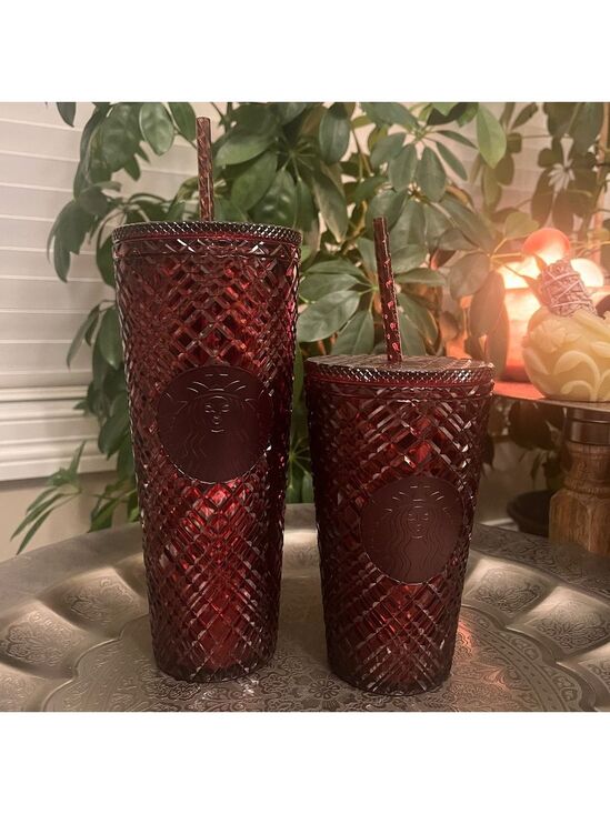 Starbucks Other - SET OF TWO NWT STARBUCKS 2022 SANGRIA RED 16 oz AND 24 oz Jeweled Tumblers